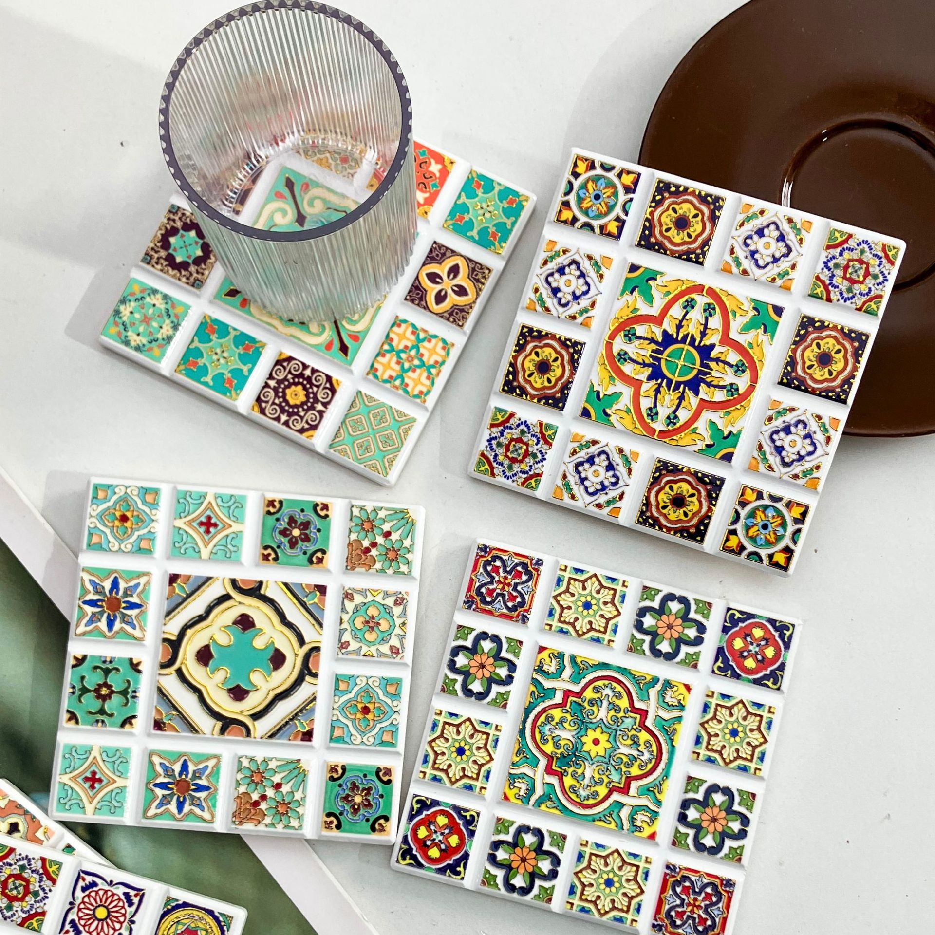 Transfronterizos nueva forma de chocolate cuadrado 3D estampado en relieve estampado taza almohadilla aislante de corcho estilo nacional retro