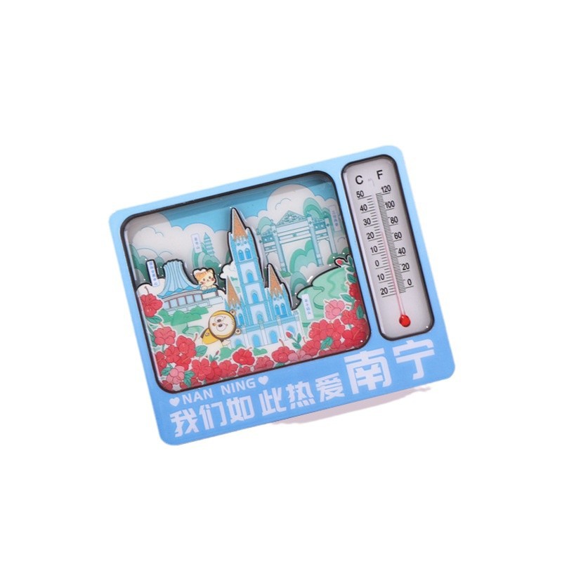 (2개) 도시 냉장고 스티커 WEN CHUANG 온도계 나무 방울 접착제 냉장고 자석 창조적 인 관광 공예
