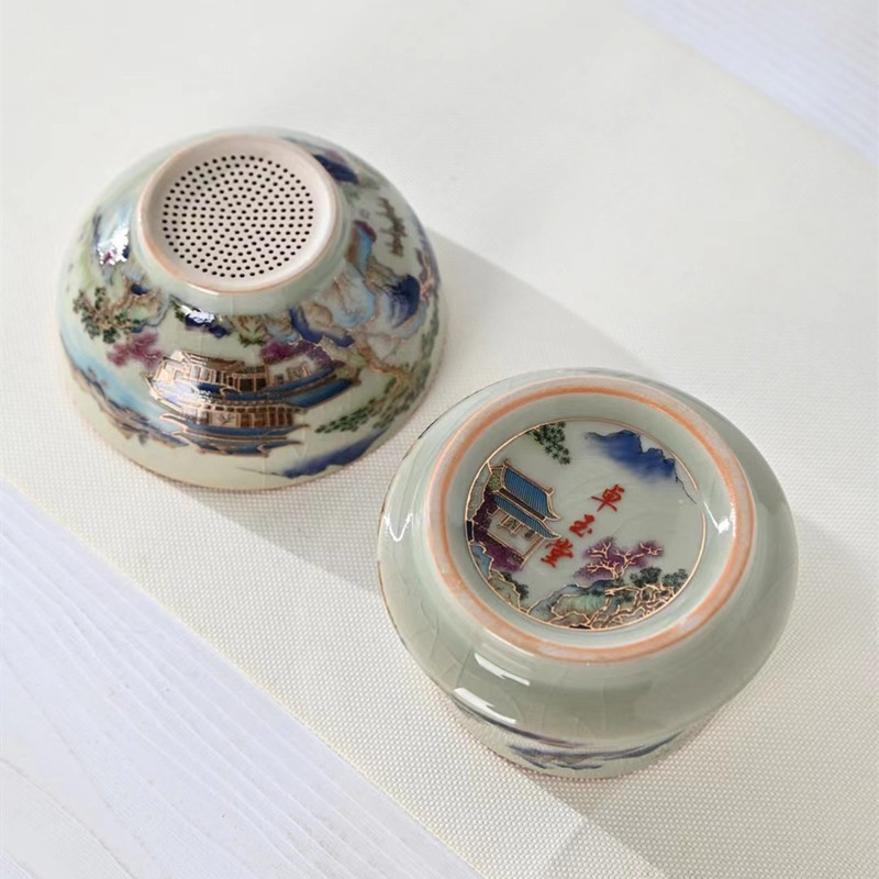 Blue and white porcelain tea leakage tea filter combination old…