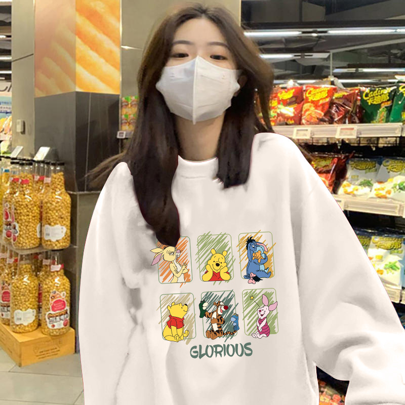 A principios de otoño estilo de hong kong snoopy suéter de cuello redondo camiseta de manga larga de pareja de mujer delgada camiseta de color sólido camiseta de moda