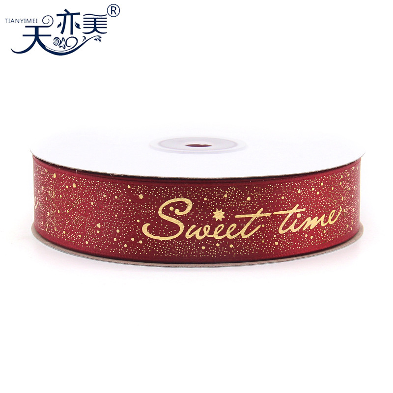 2,5 vino rojo bronceado impresión cinta de poliéster embalaje de regalo de Navidad cinta decorativa cinta vacaciones DIY cinta