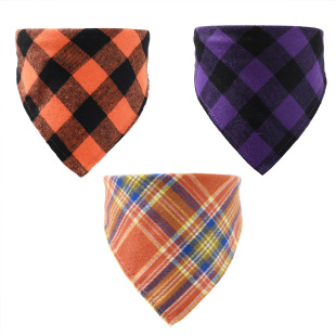 Pet Triangle Towel Halloween Thanksgiving Orange Single Layer Cotton Plaid Dog Slip Towel Pet Scarf Jewelry