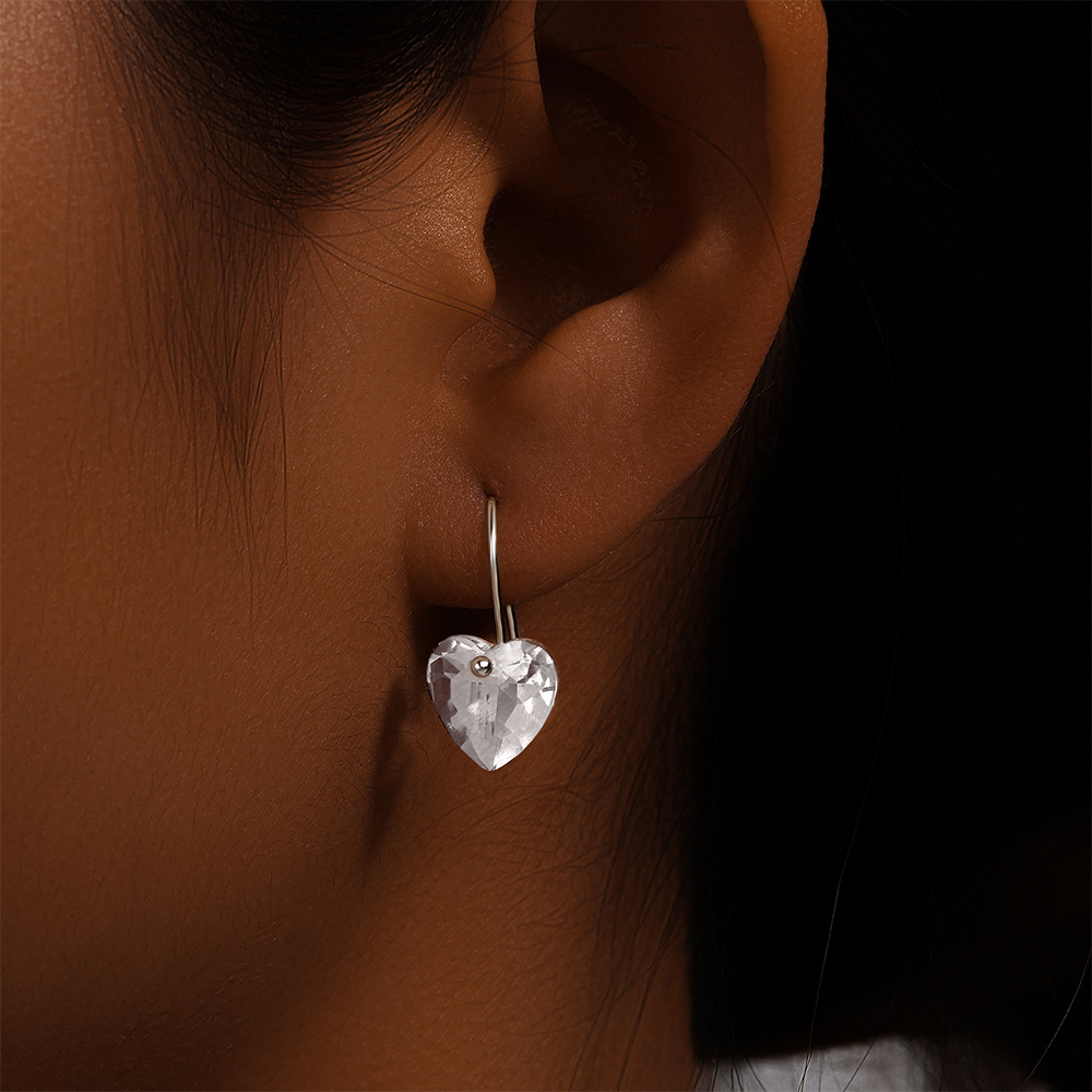 Zircon Inlay Material 1 Pair 925 Sterling Silver Zircon Heart Shape Drop Earrings