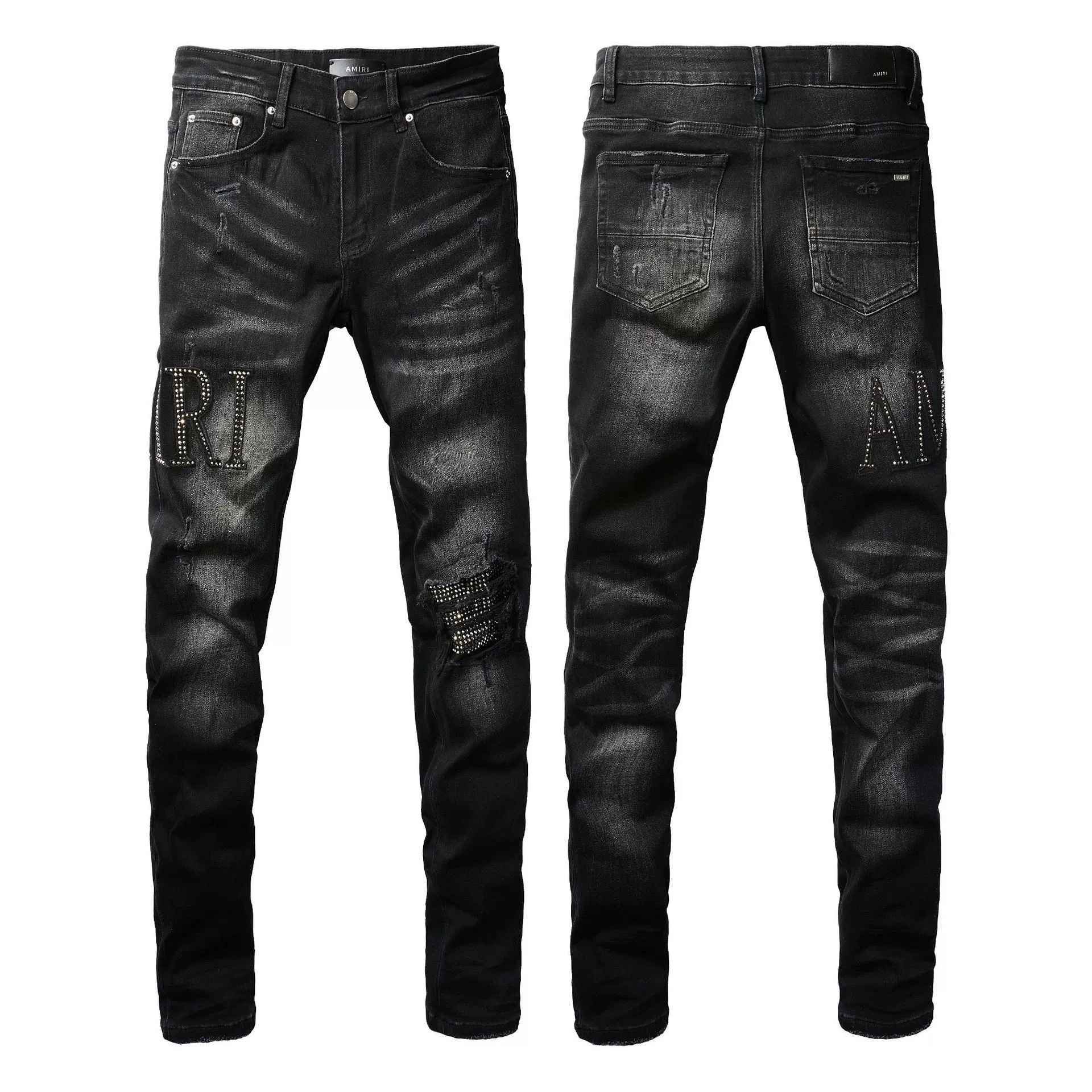 Джинсы (AMIRI) мужские slim с рваной отделкой, фасон зауженный