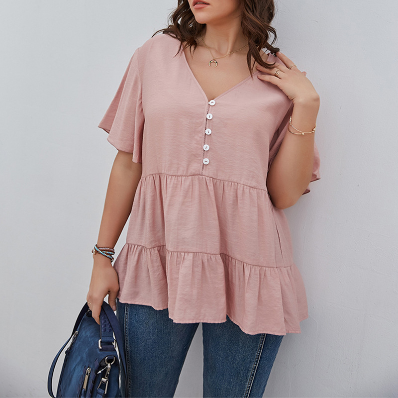 V-neck sexy solid color shirt   NSQH38513