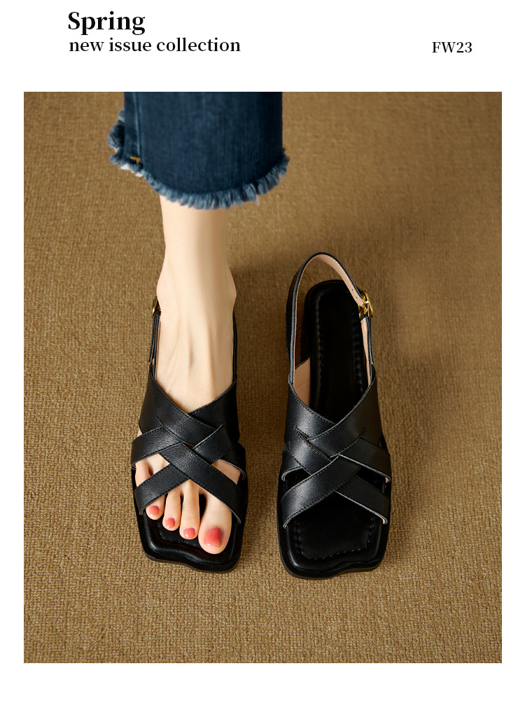 Dép sandal nữ da bò dệt thủ công kiểu La Mã đế bằng — nâu chi tiết 12