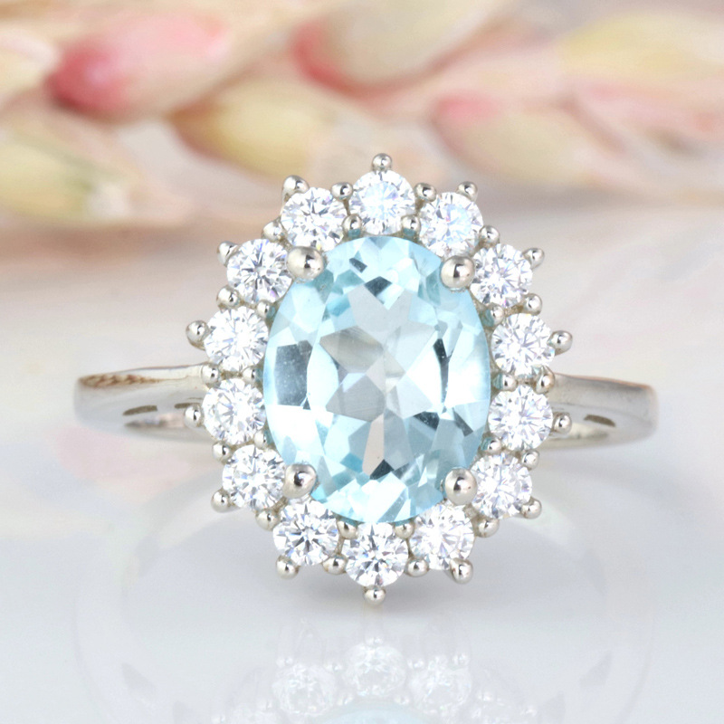 Silver Chen jewelry Europe and the United States cross-border e-commerce hot light blue wedding engagement ring ladies ring ring wholesale