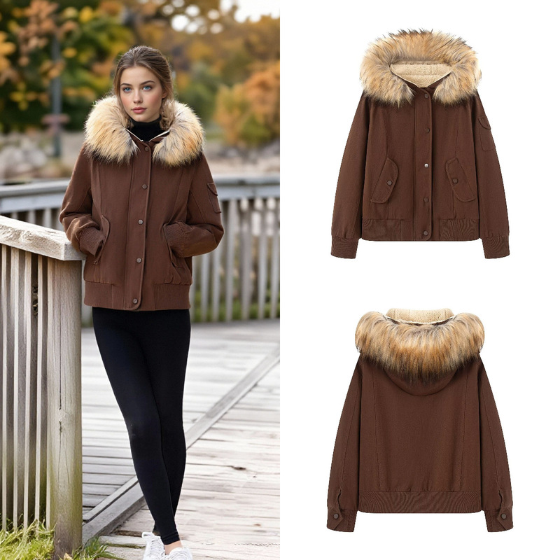 Cross-Border Foreign Trade Spot European and American Style Women's Winter New American Style Detachable Fur Collar Short Women's Jacket