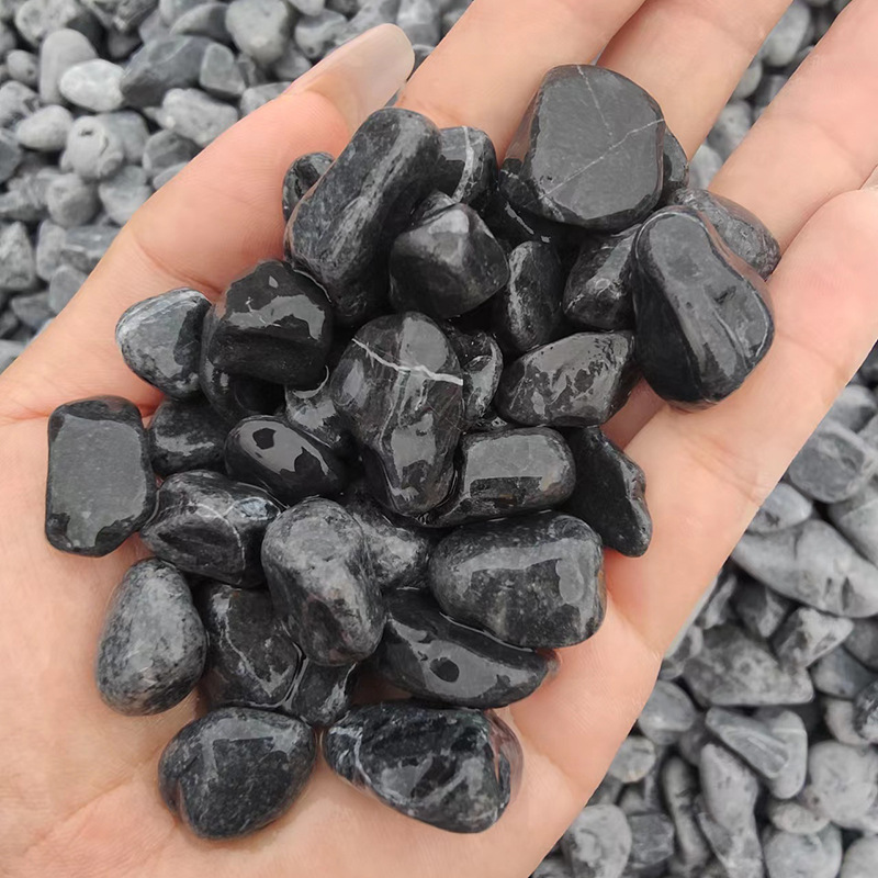现货黑色石子砾石 黑色碎石 枯山水造景黑色水洗石 黑色机制卵石