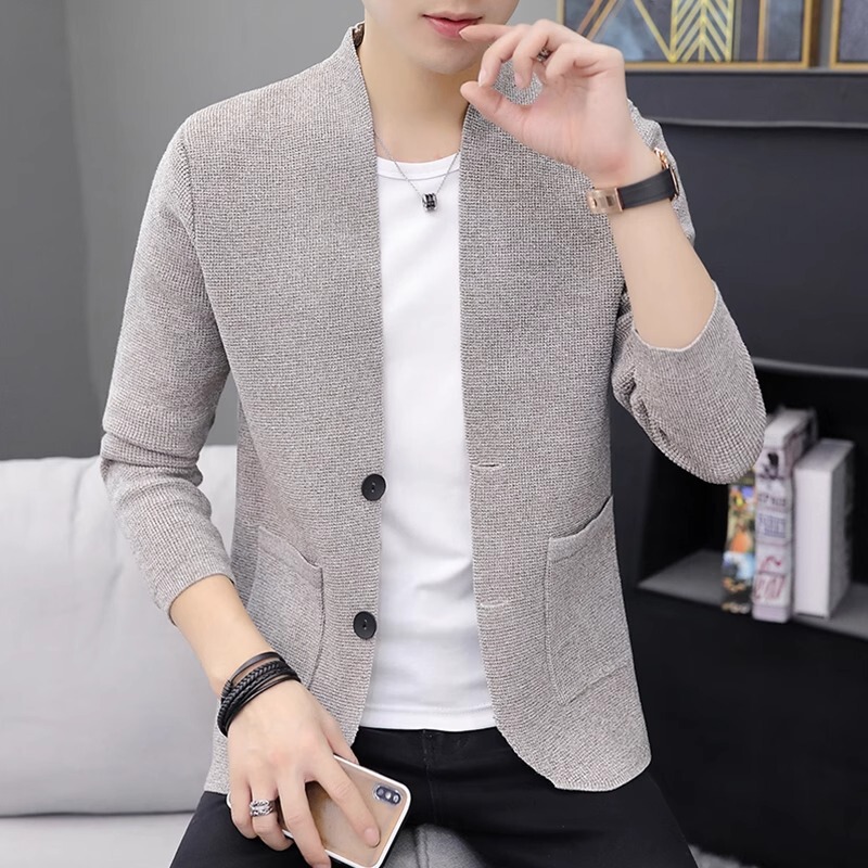 Knitted Cardigan Men's 2025 Spring and Summer New Versatile Suit Slim Jacket Men's Sweater Suit Jacket