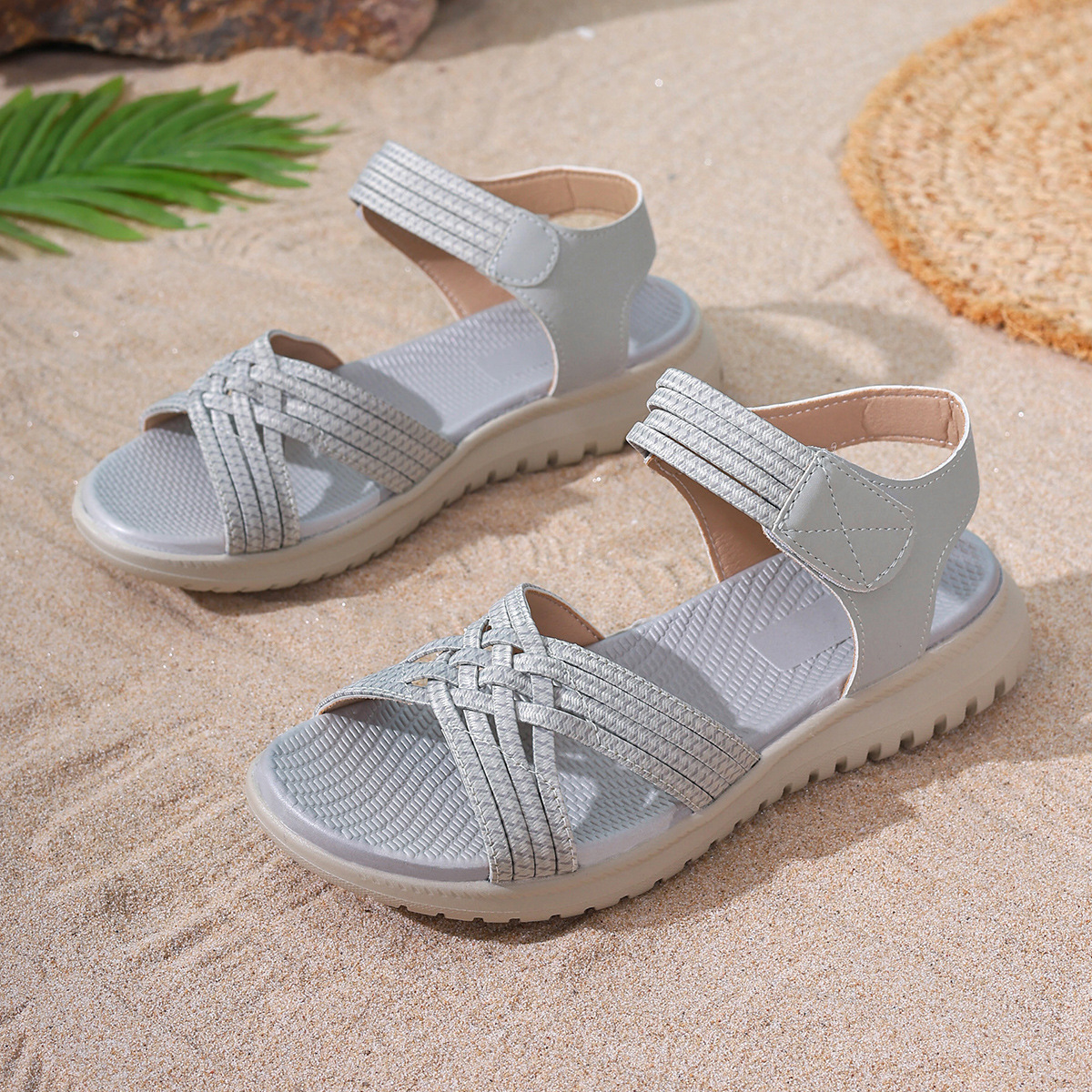 Sandalias de Plataforma de Talla Grande para Mujer PU Suela de Caucho Cierre Adhesivo para Verano