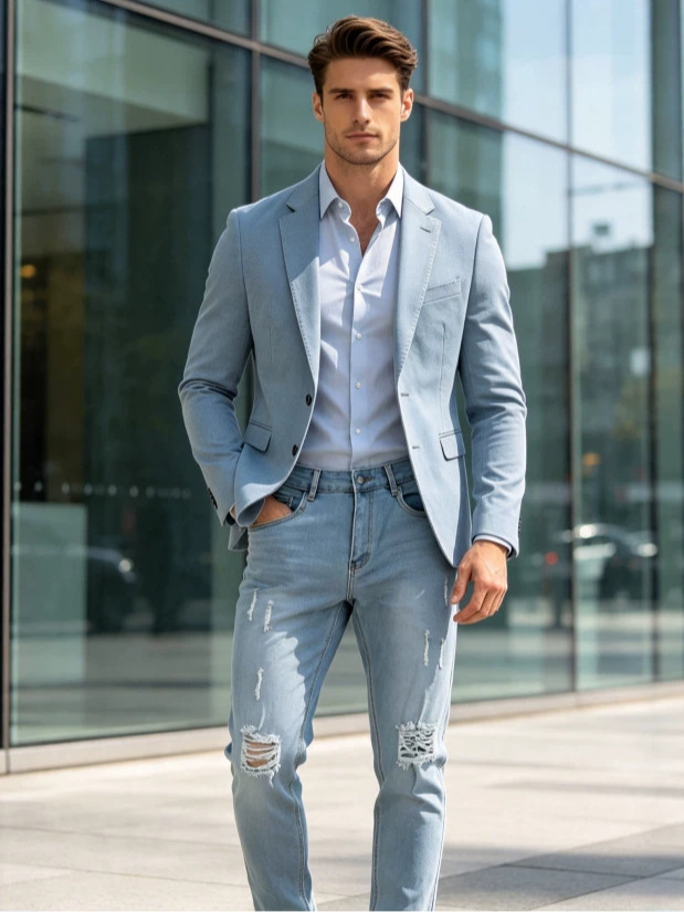 Jeans Ajustados Rotos para Hombre de Mezclilla de Algodón, Elástico, para Uso Casual image 2