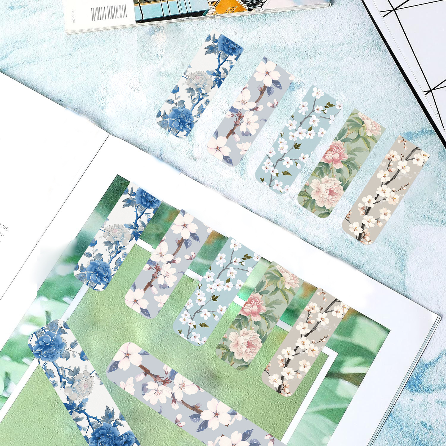 31g Weight Bookmark Stationery Type 1 Set Quantity School, Graduation Occasion Paper Card, Magnet Material Flower Pattern Pastoral Style 1 Set Flower School Graduation Paper Card Magnet Pastoral Bookmark 8