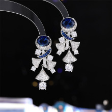 欧美奢华晚宴珠宝款名媛耳饰925银针立体镶锆石扇形裙子流苏耳环