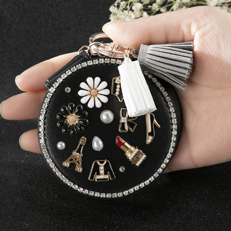 105g Weight Mirror Makeup Tools Types 1 Piece Quantity Pu Leather, Glass Material Geometric Pattern Elegant, Cute, Lady Style Elegant Cute Lady Geometric Pu Leather Glass Mirror 1 Piece 3