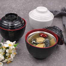日式商用套餐炖盅 红黑双色真功夫密胺汤盅 不锈钢水蒸蛋带盖餐具