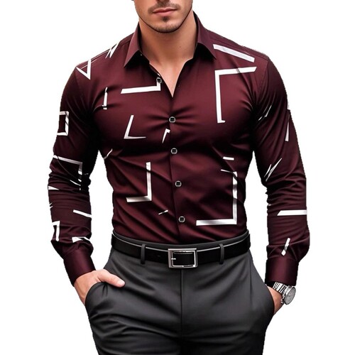 Men's Shirt, New Men's Casual Unstructured Four-Way Stretch Print Shirt, Spring and Autumn Long-Sleeve Shirt