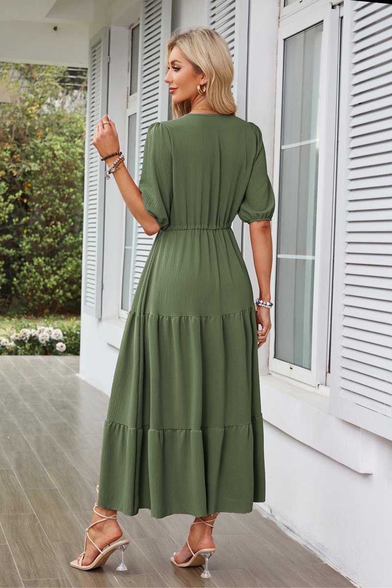 Women's Regular Dress Simple Style V Neck Button Short Sleeve Solid Color Maxi Long Dress Daily display picture 17