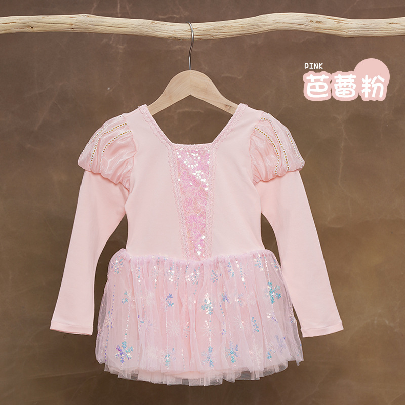 Ropa de baile para niños Ropa de entrenamiento de baile de manga abullonada de manga larga de otoño e invierno Falda de ballet para niñas Ropa de Año Nuevo para niños
