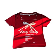 女童夏季套装2025新款小女孩时髦蝴蝶结蕾丝花边T恤休闲裤两件套