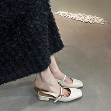 玛丽珍凉鞋女方头粗跟一字扣带包头单鞋夏季仙女风配裙子气质鞋子