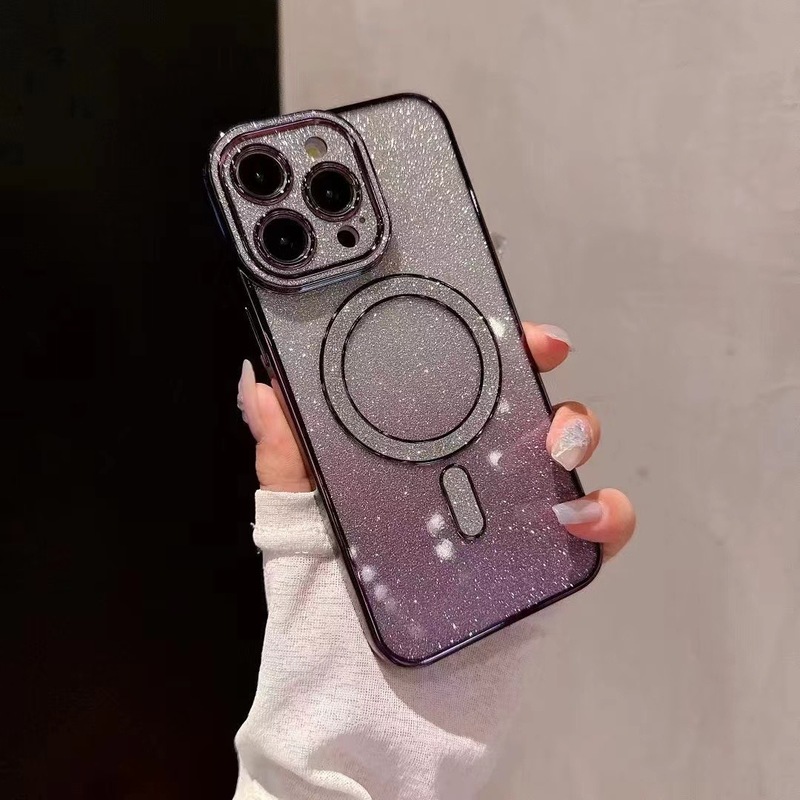 iPhone15proMAXに適した新しいモデルグリッターグラデーション磁気充電携帯電話ケースApple 13オールインクルーシブ落下防止|undefined