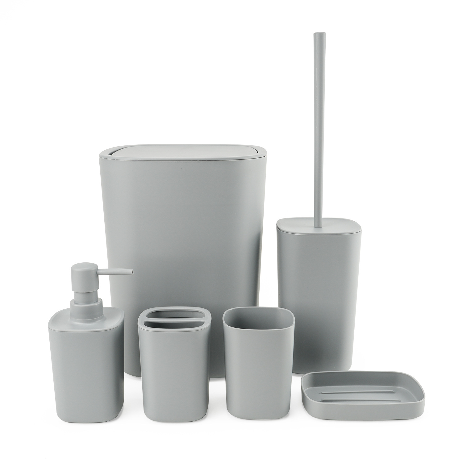 Suministros de baño de plástico cuadrado Juego de seis piezas de enjuague bucal, estante para cepillado, caja de jabón, almacenamiento de baño, juego de baño, cepillo de baño