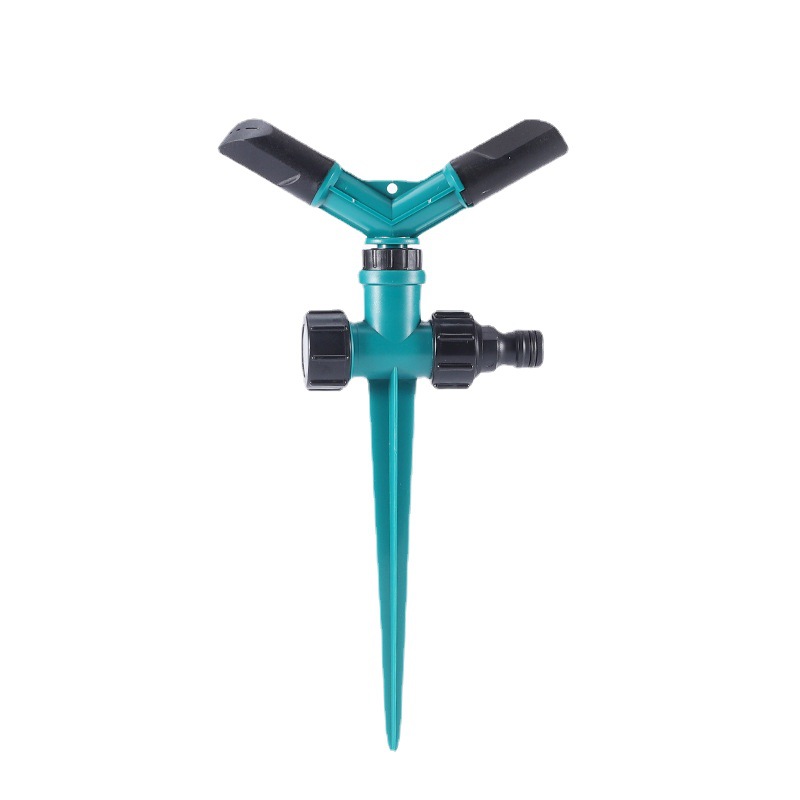现货草坪园林灌溉工具配件 自动旋转地插双臂式洒水器 塑料喷水器