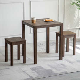 批发实木榆木小方桌原木餐桌简约正方形休闲咖啡桌椅组合