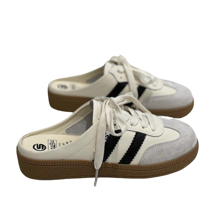 Zapatos de entrenamiento de base suave para mujeres de verano 2026 nuevos zapatillas de cabeza de bolsillo retro sin talón de un pie de zapatos de mujer