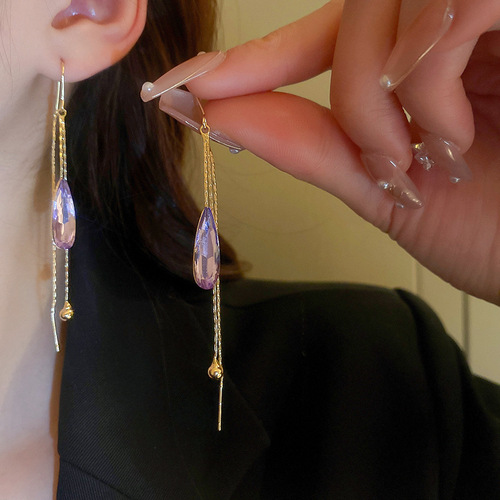 Silver Needle Diamond Mesh Butterfly Earrings Medieval Fashion Personalized Design Earrings Long Tassel Style Earrings Stud Earrings