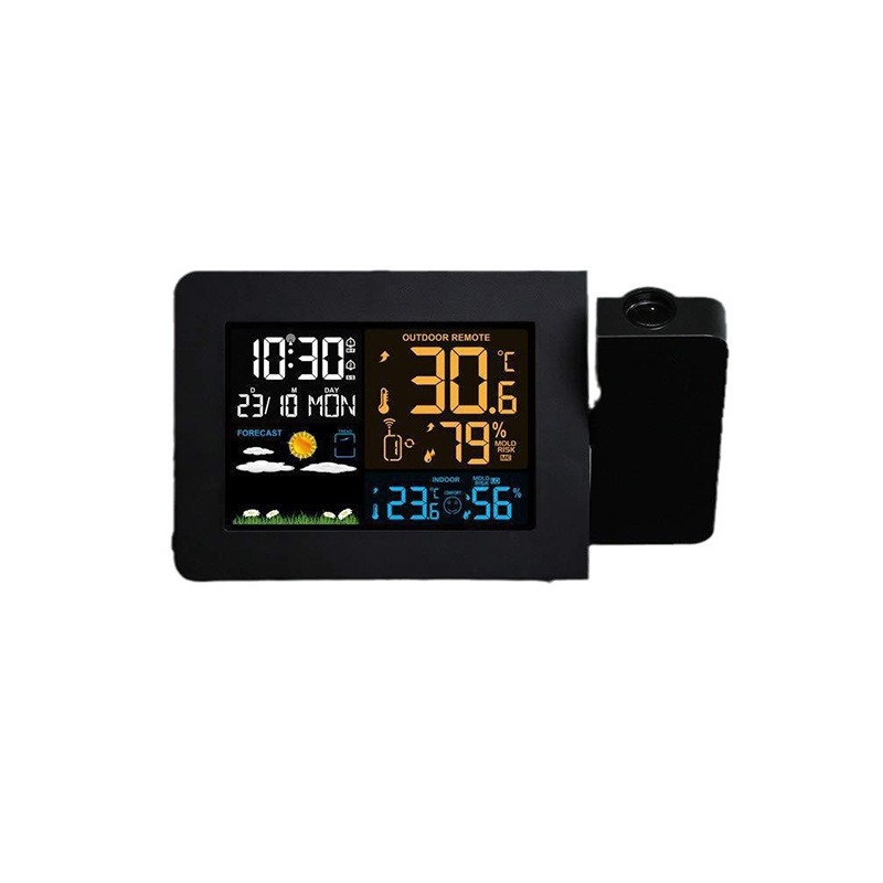 屋内および屋外の温湿度計多機能投影目覚まし時計ウェザークロックカラースクリーン天気予報投影電子時計卸売