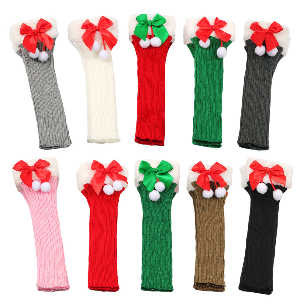 Filato con nodo a farfalla con calze di Natale di peluche per donna, calzini caldi in pile lavorato a maglia, protezioni per le gambe, calzini di lana per la bocca_voghion.com