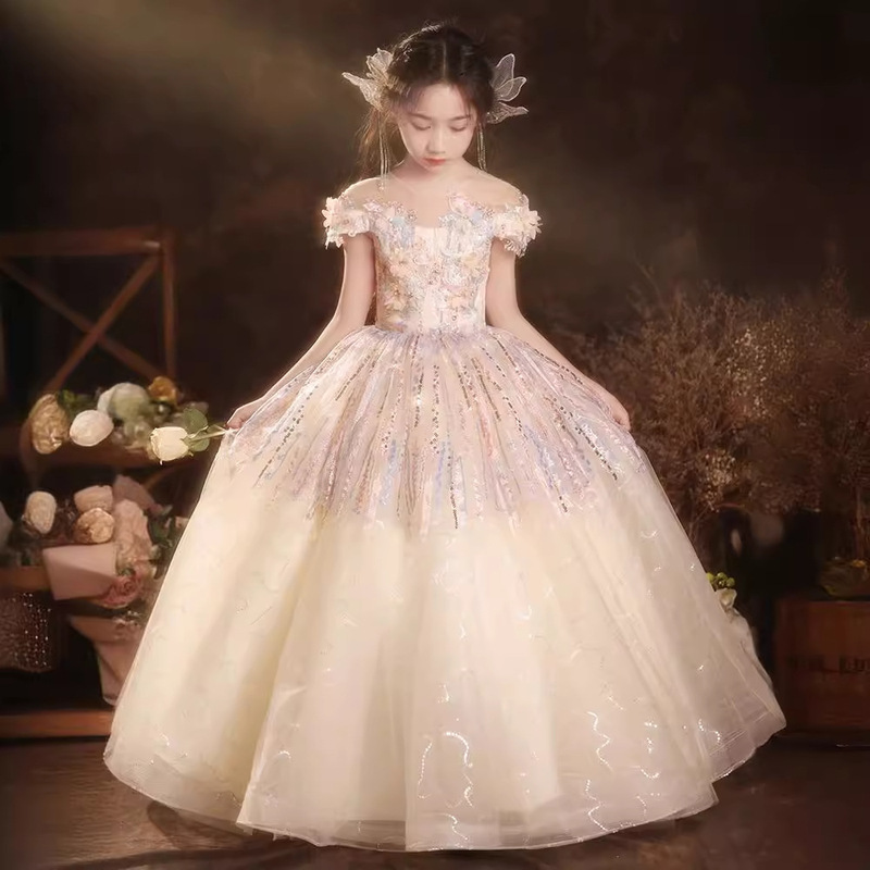 子供用ドレスプリンセススカート司会者パフォーマンス森系女の子ドレス超仙洋気子供誕生日ピアノ演奏|undefined