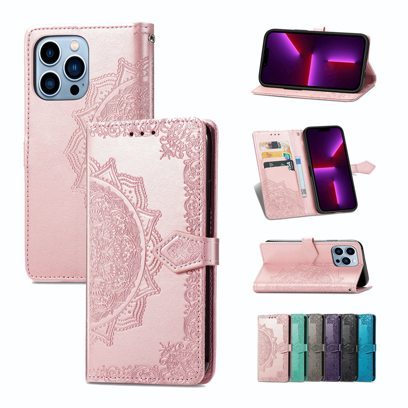 16151413ProMax压花曼陀罗皮套SE2/3手机壳S23花朵保护套A54A14韩