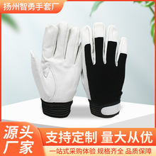定制猪皮司机手套园艺劳保通用楼梯布透气网眼布跨境防护手套耐磨
