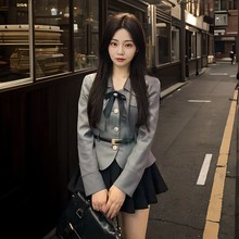 2024春款新款韩系纯欲气质显瘦学院风西装外套制服上衣两件套女驰