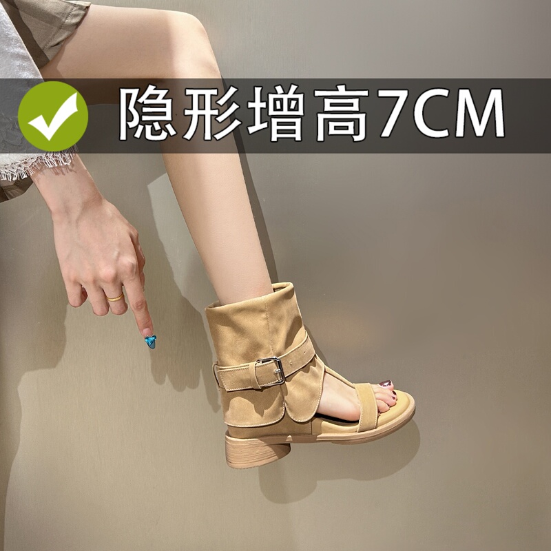 Martin Boots for Women, New Summer Style, Hidden Heel, Toe-Strap, Retro Roman Style, Stacked Sandals, Small Size, Bootcut Boots