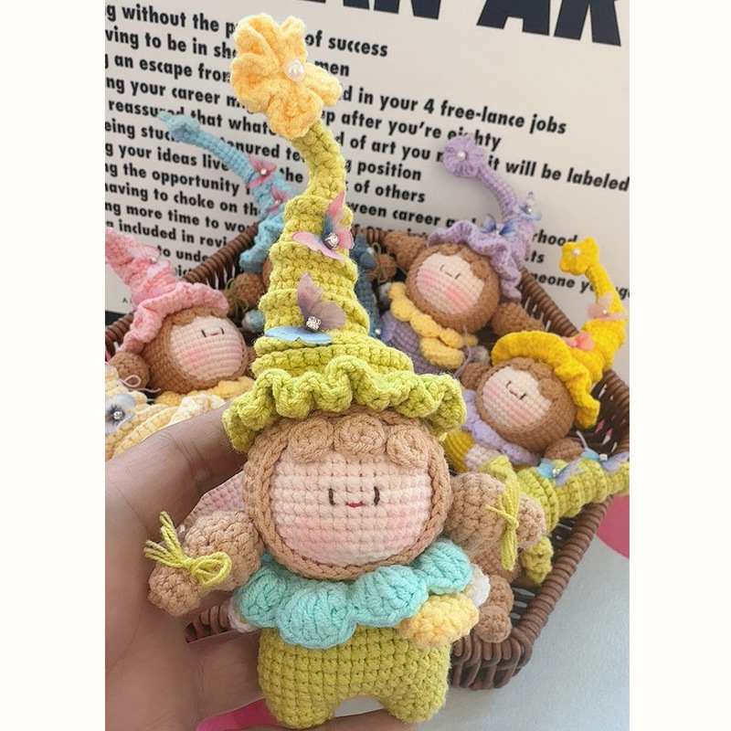 完成したフラワーエルフ団子バッグペンダントキーホルダー装飾品手作りかぎ針編み人形DIYガールフレンドへのギフト|undefined
