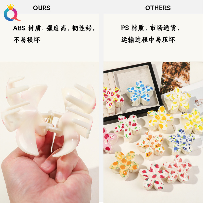 Qiyue クロスボーダー UV プリントフルーツクリップ韓国スタイルの高級エッグフラワー後頭部ヘアピン気質サメクリップ|undefined