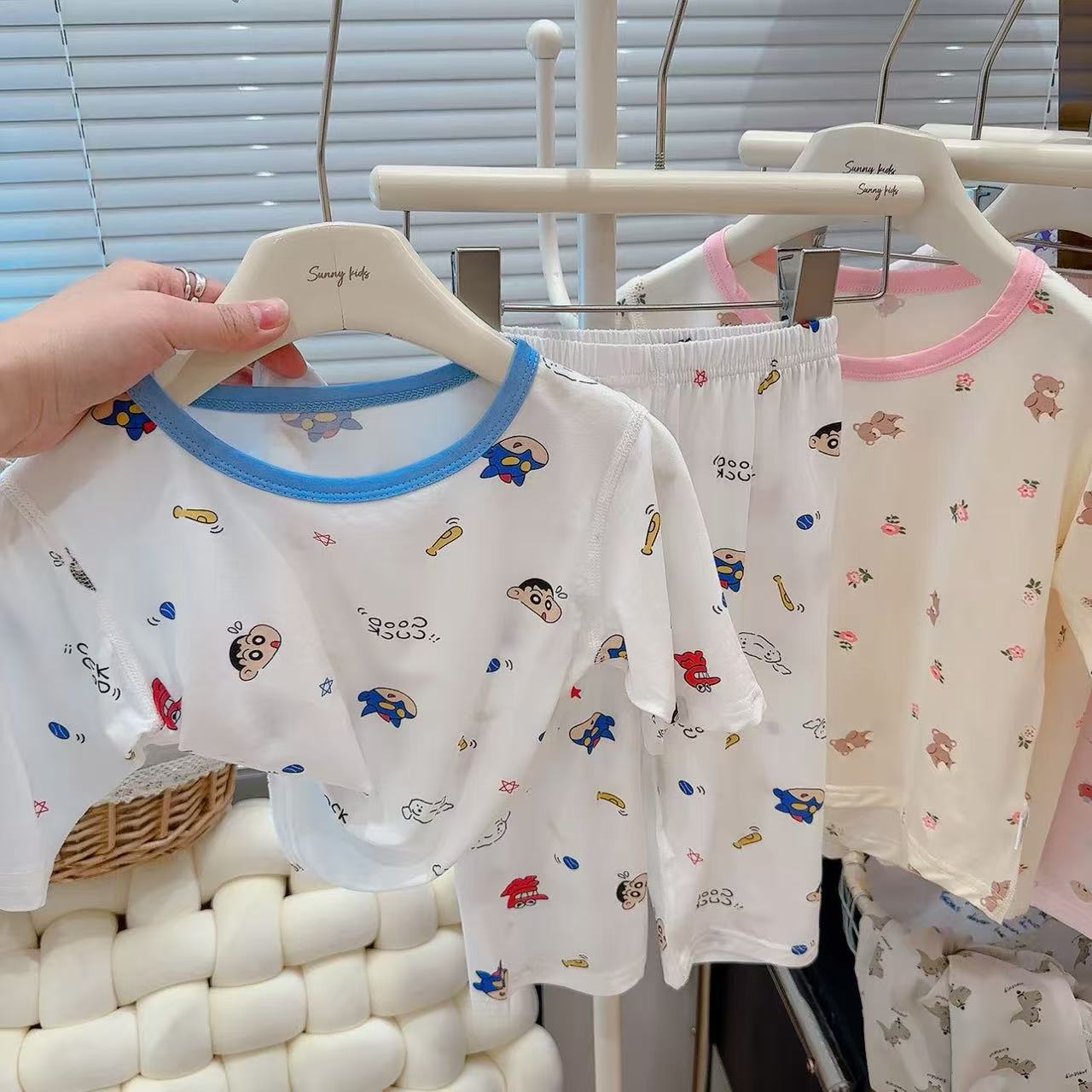 Pijamas para niños, traje de manga tres cuartos de Yasser, ropa de aire acondicionado para bebés de encaje fino de verano