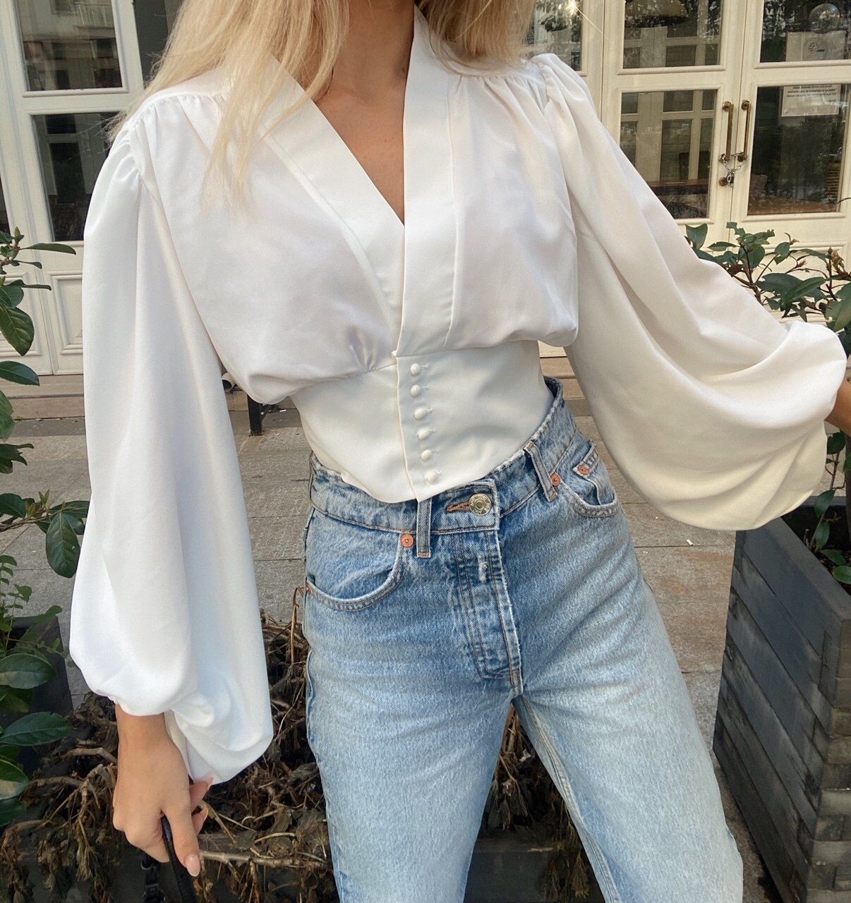 new wholesale spring two-color gloss waist blouse NSAM54122