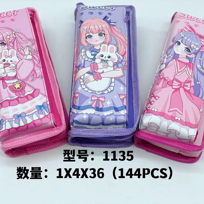 Bolsa de lápices al por mayor Bolsa de lápices de doble capa de gran capacidad simple de dibujos animados Bolsa de papelería de moda de tela Oxford Bolsa de almacenamiento de lápiz lindo