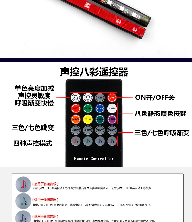 Cross-border hot-selling car interior atmosphere light modified car USB colorful RGB breathing foot Led music rhythm light