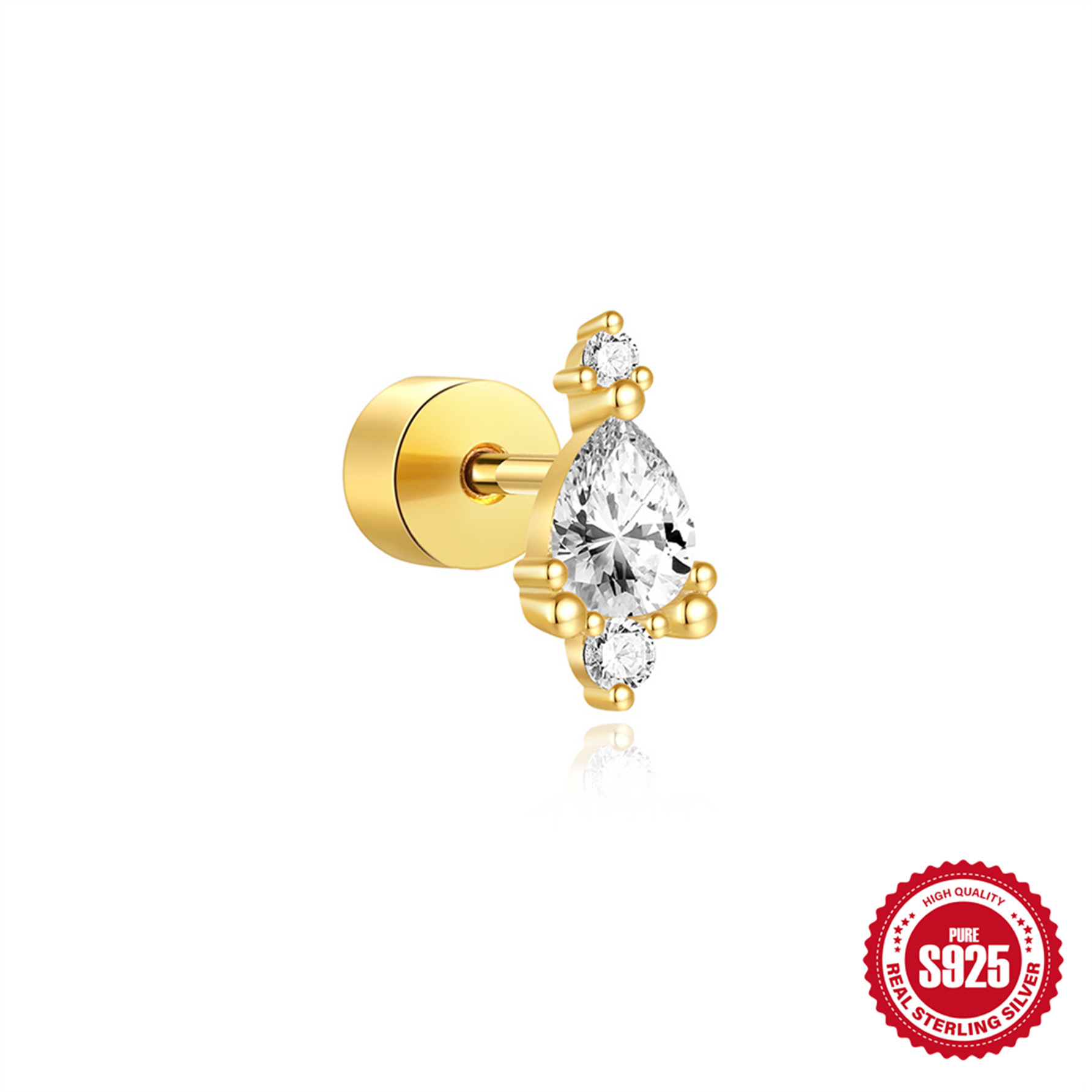 Nuevo estilo europeo y americano s925 plata de ley uso diario elemento de costura rectangular cartílago espiral perforador aretes mujer