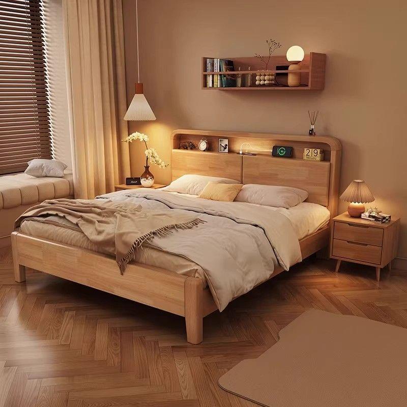 Cama de madera sólida nórdica moderna simple cama principal doble cama de aire tronco caja de almacenamiento gran tablero económico image 3