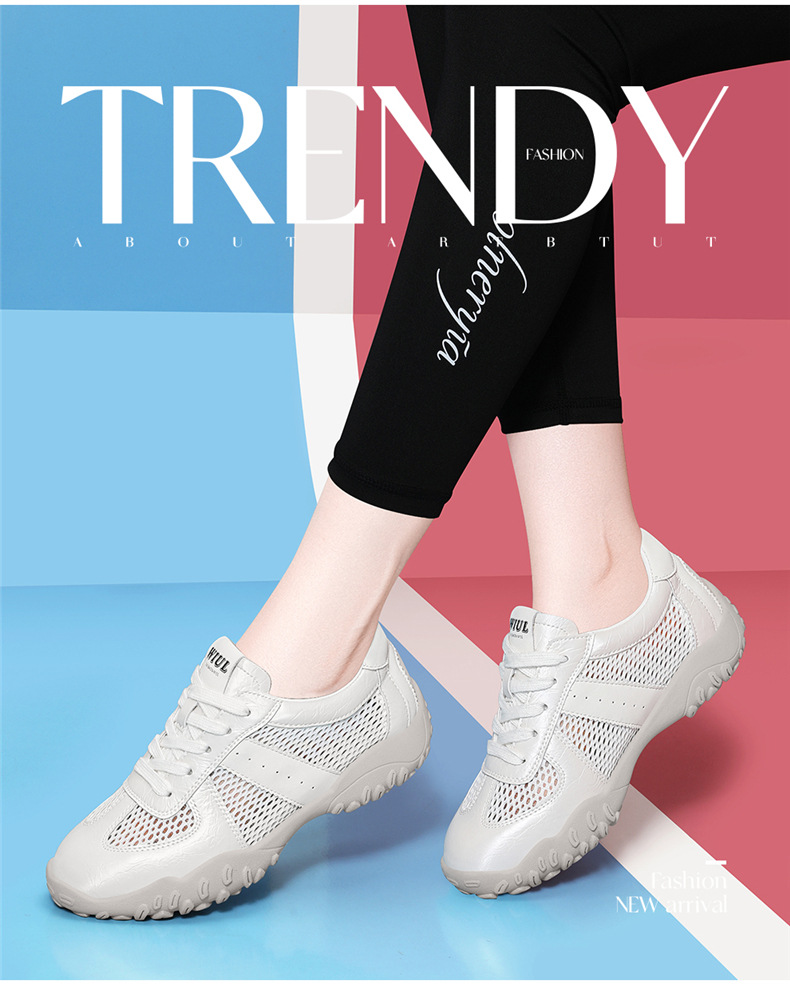Giày sneaker nữ đế dày lưới da thật thoáng khí mùa hè 2025 phong cách Đức Huấn — Lưới JST 7233m màu, Lưới vàng JST 7233 chi tiết 2