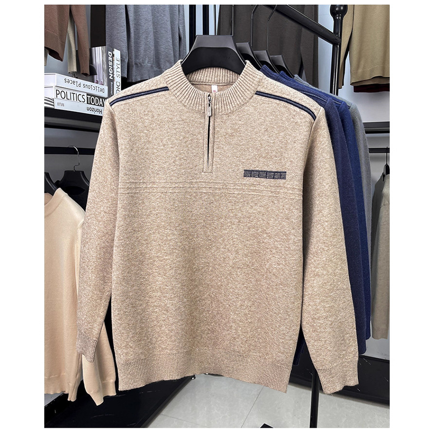 Otoño y invierno nuevo hombre medio cuello cremallera camiseta de punto de moda casual calentamiento suéter de manga larga camiseta de punto