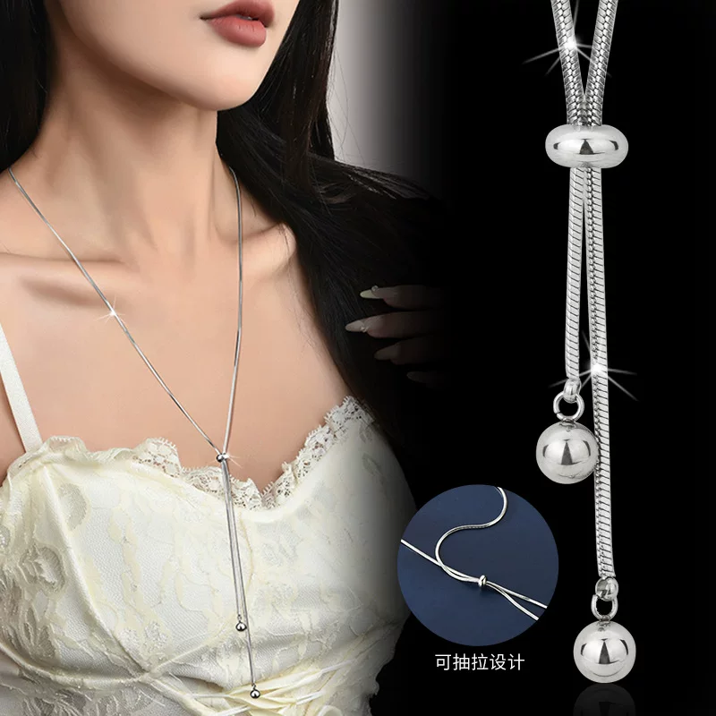 П pendant из нержавеющей стали, свитер, цепь, длинное универсальное модное ожерелье, простой и элегантный дизайн, не тускнеет