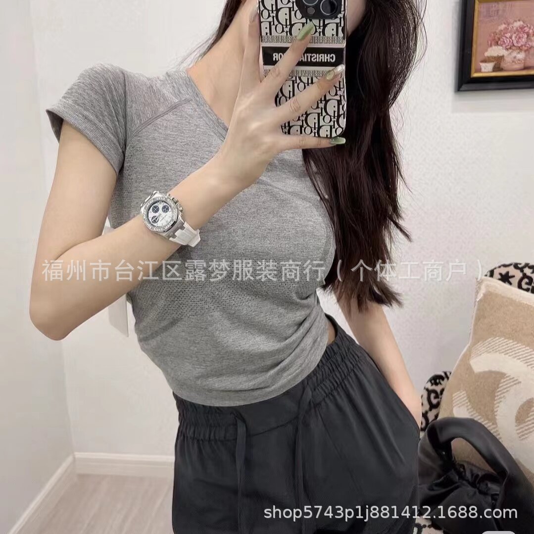 Lulu Original Swiftly Tech Short-Sleeved T-Shirt 1.0 Yoga Wear High Elastic Sports Round Neck Quick-Drying Top Running